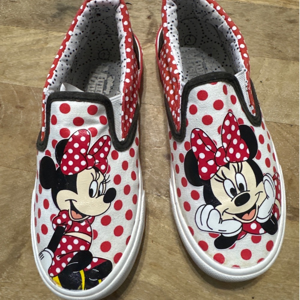 Ground Up Minnie Mouse Slip On Sneakers Kids Size 1 Red White Good